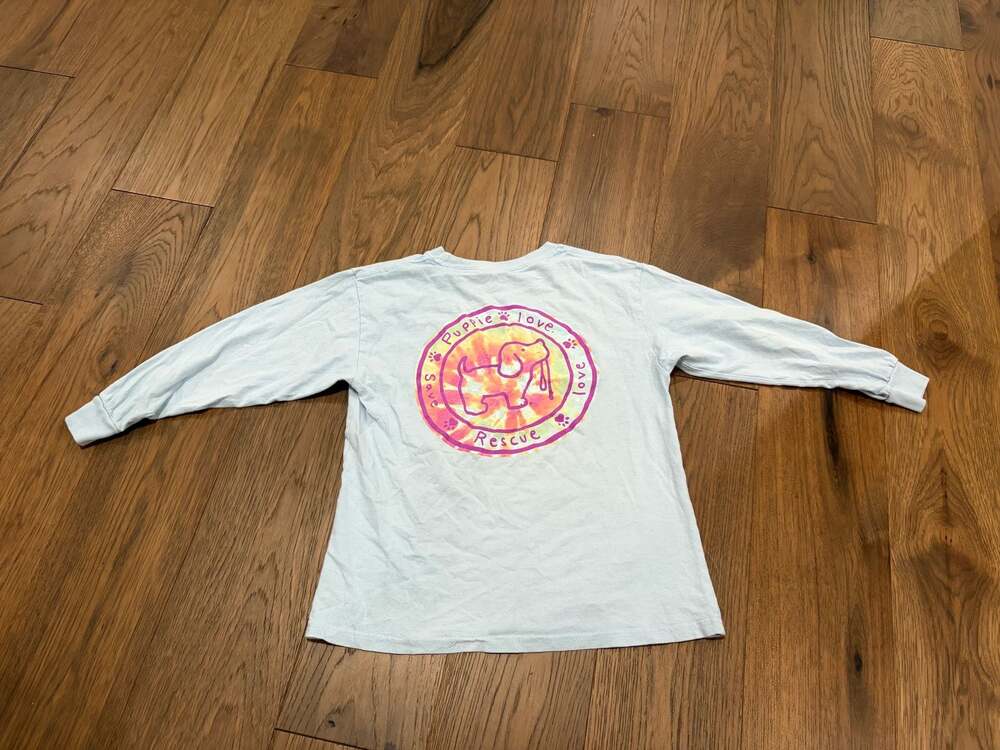 Gildan Puppy Love Save Rescue Youth Small Light Blue Long Sleeve T-Shirt